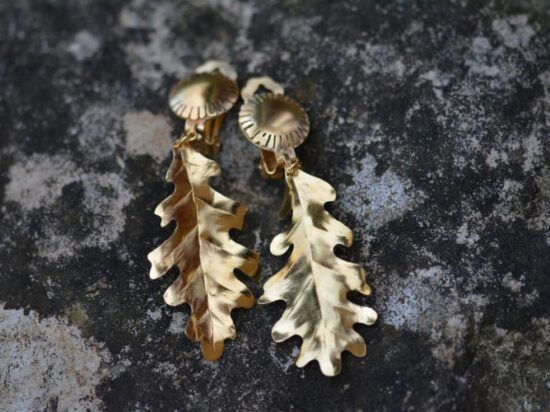 boucles d'oreilles clips sciées en laiton plaqué or en feuilles de chêne, Boucles chêne clip