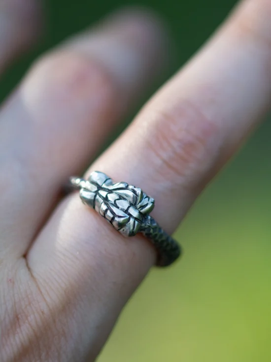 bague Ouroboros en argent représentant en serpent qui se mord la queue