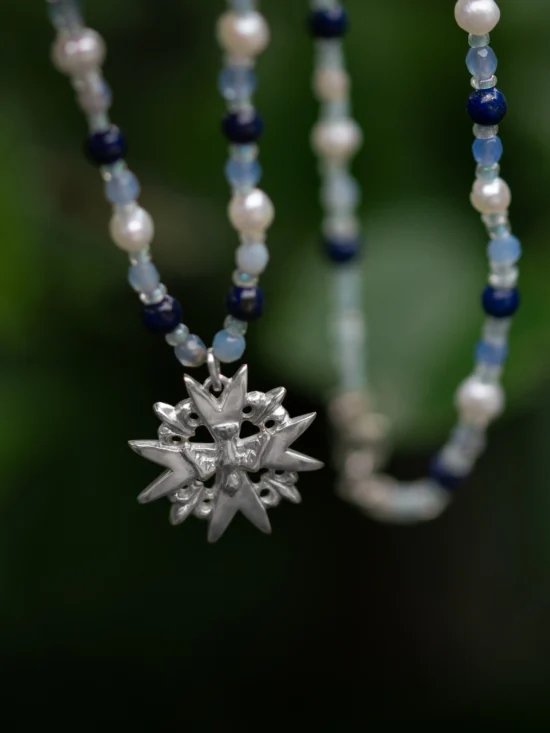 collier croix de l'Esprit Saint en argent et pierres fines