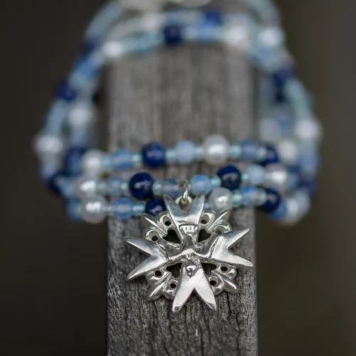 collier croix de l'Esprit Saint en argent et pierres fines